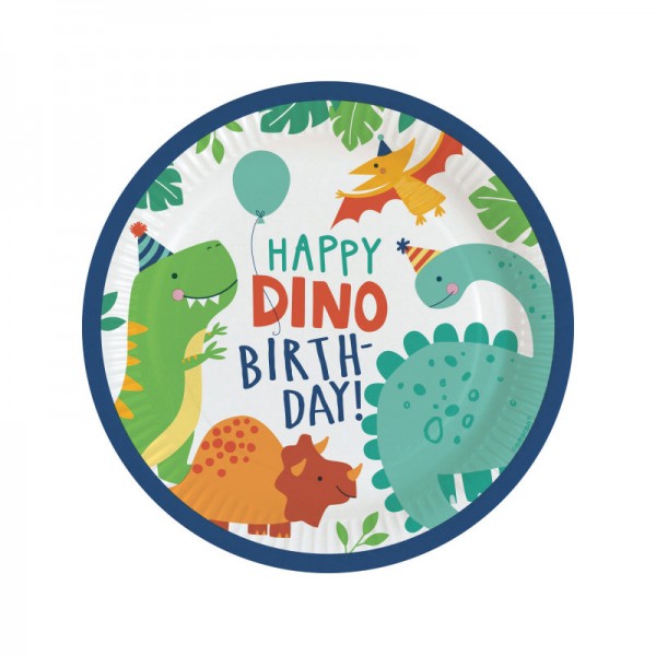 Assiettes de fête Happy Dino Birthday 23 cm, 8 pcs.