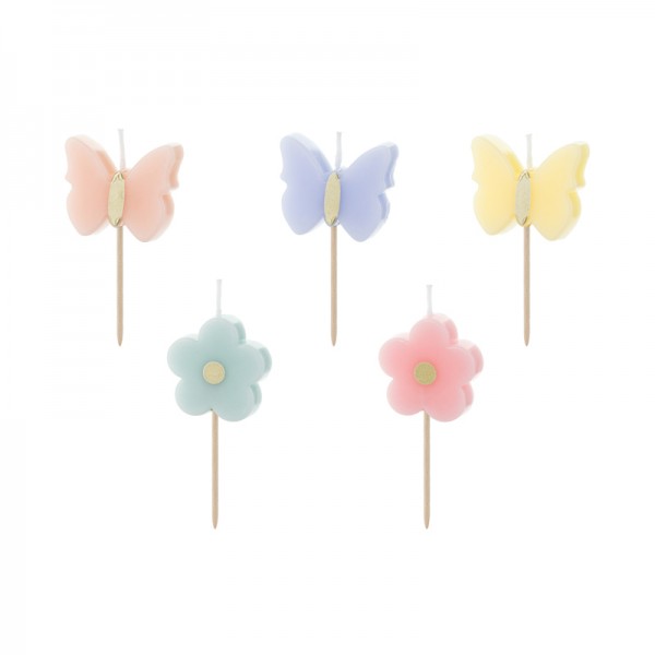 Bougies d'anniversaire papillons, 5 pcs.