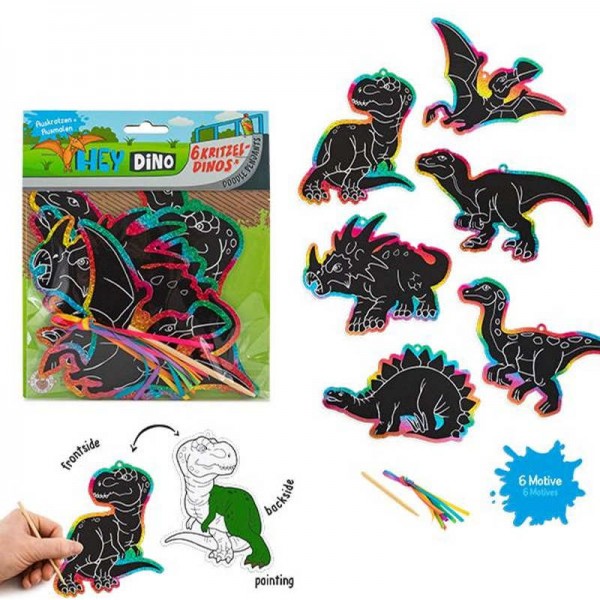 Images à gratter Dinos à gratter et à colorier, 6 pcs.