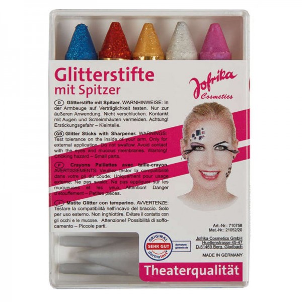 Jofrika Glitterstifte mit Spitzer, 5-tlg.