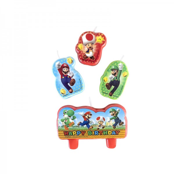 Bougies d'anniversaire Super Mario, 4 pcs.