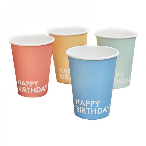 Becher Happy Birthday farbig, 8 Stk.