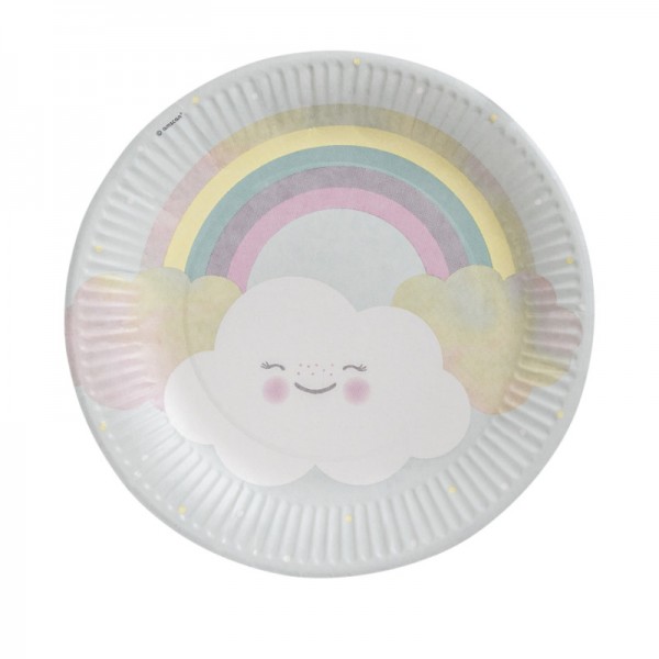 Assiettes de fête arc-en-ciel & nuage, 8 pcs.