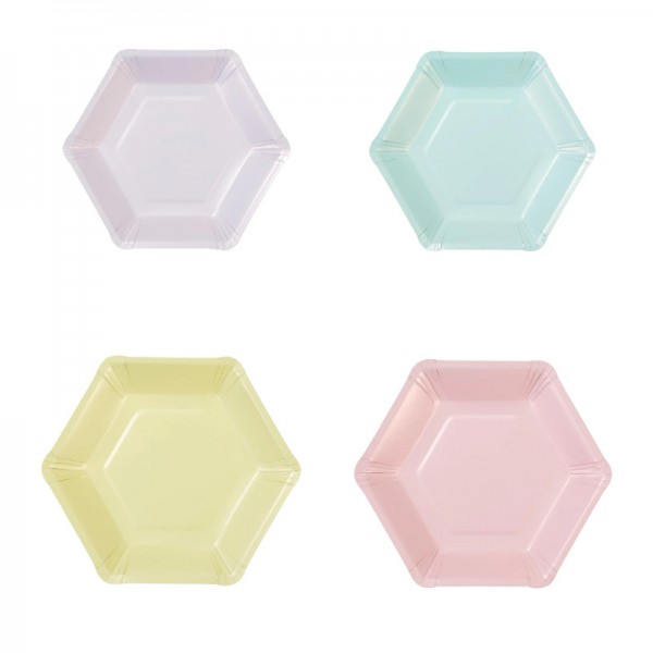 Partyteller Pastell Hexagonal, 8 Stk.