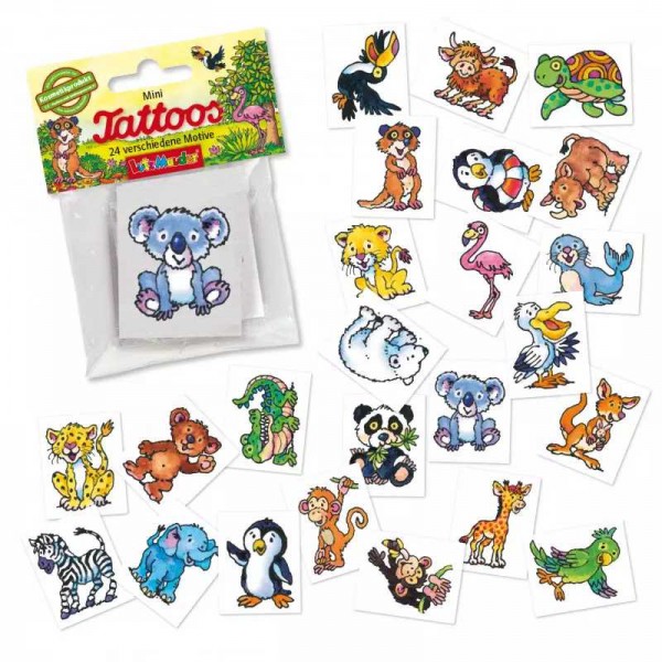 Mini set de tatouage animaux du zoo, 24 pcs.